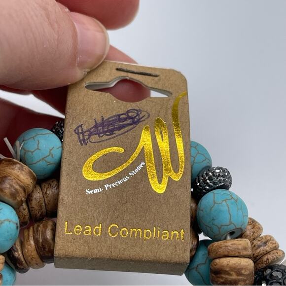 NWT, Beaded Stretchy Bracelet Set. Glitzy, Brown and Teal. Three Strands - Picture 3 of 5